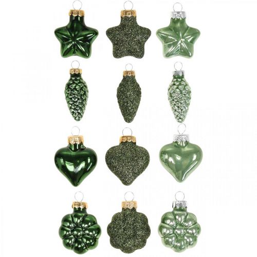 Floristik24 Mini Christmas tree decorations mix green glass Christmas decorations assorted 4cm 12pcs