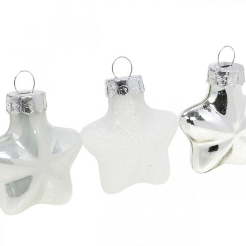 Product Mini Christmas tree decorations mix glass white, silver assorted 4cm 12pcs
