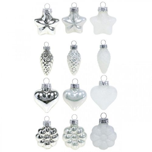 Floristik24 Mini Christmas tree decorations mix glass white, silver assorted 4cm 12pcs