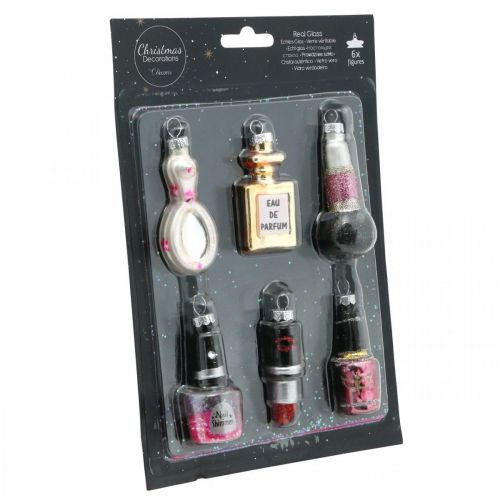 Floristik24 Christmas tree decoration Beauty &amp; Glamour, glass pendant cosmetic mix H5.5–7cm real glass 6pcs