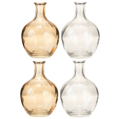 Product Glass bottle mini vase amber and clear Ø7.5cm H11cm 4pcs