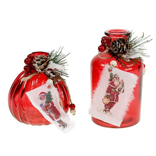 Floristik24 Glass bottle with fir and cone red 2pcs