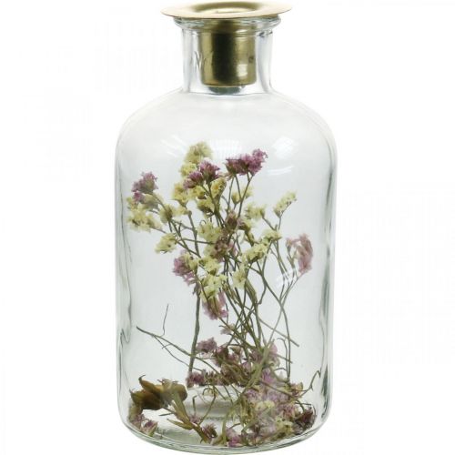 Product Glass with candlestick, glass decoration with dried flowers H16cm Ø8.5cm