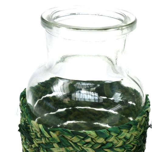 Product Deco bottle glass with raffia green H10cm 4pcs