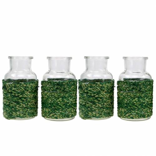 Floristik24 Deco bottle glass with raffia green H10cm 4pcs