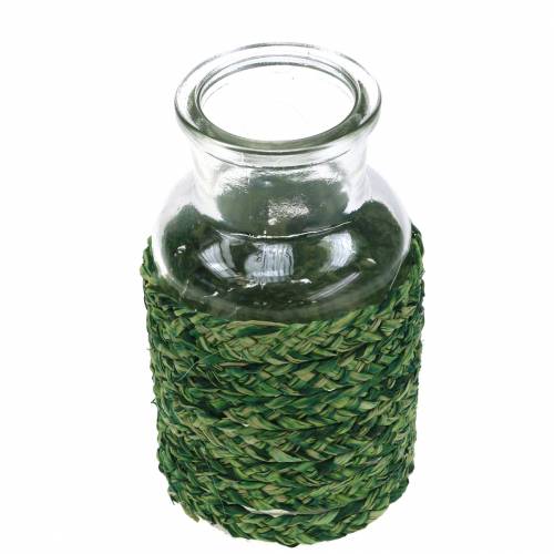 Floristik24 Glass bottle with raffia green H12.5cm 3pcs