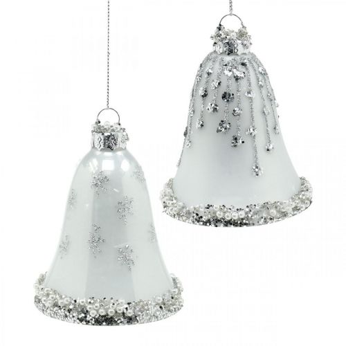 Floristik24 Christmas bells, Christmas tree decorations, glass bells Ø6.5cm H8cm white set of 2