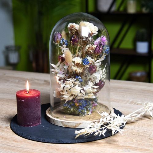 Product Glass bell decoration wooden plate table decoration mini cheese bell H13cm