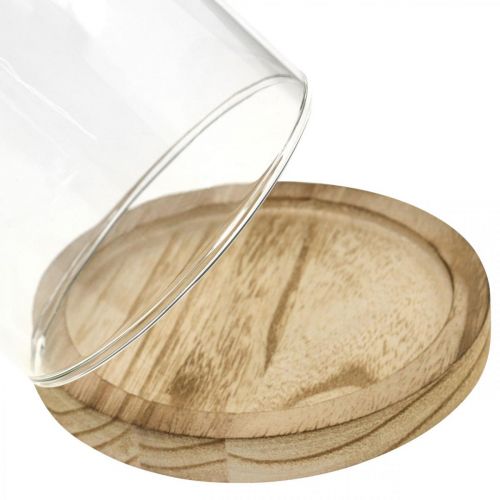 Product Decorative bell, glass dome with wooden plate, table decoration H16cm Ø12.5cm