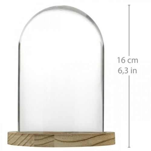 Product Decorative bell, glass dome with wooden plate, table decoration H16cm Ø12.5cm