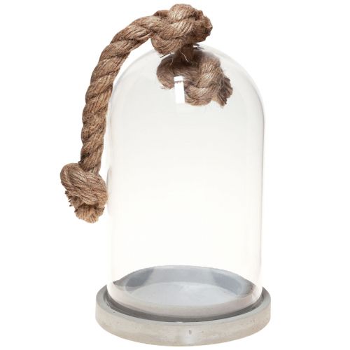 Floristik24 Glass bell with concrete look plate and rope Ø17cm H28cm