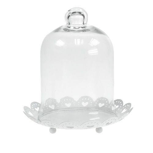 Floristik24 Glass hood with plate Ø15.5cm H17cm white