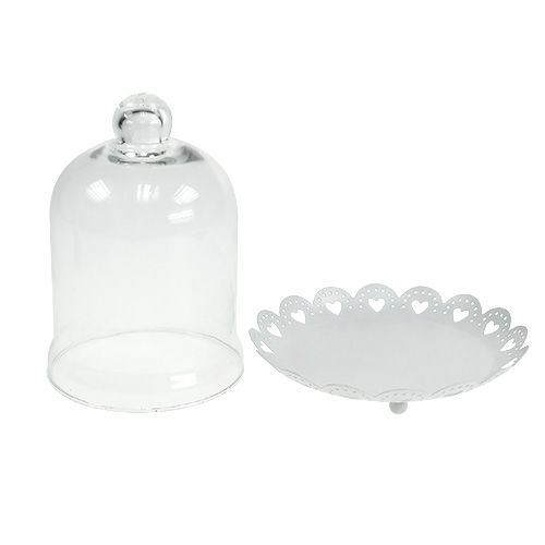 Floristik24 Glass hood with plate Ø15.5cm H17cm white