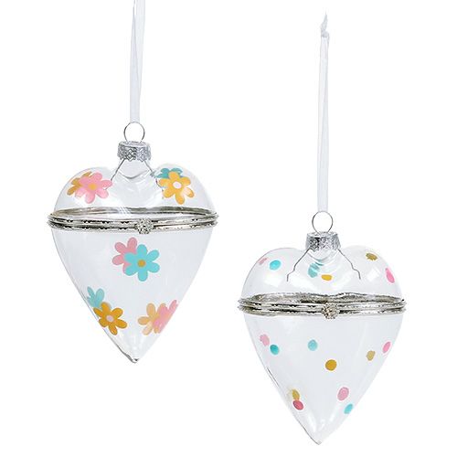 Floristik24 Glass heart for filling sorted 9cm 2pcs