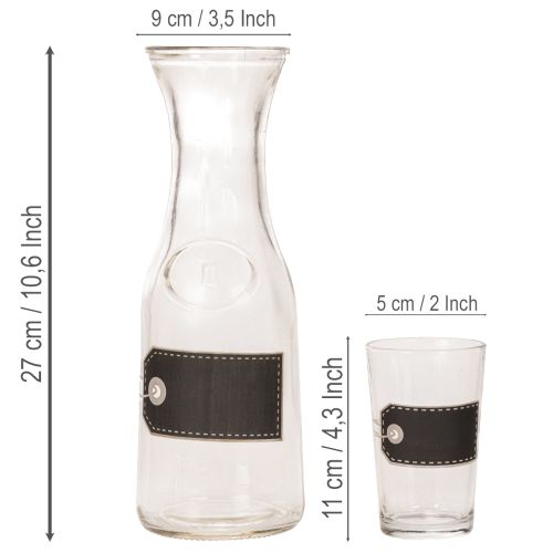 Glass carafe H27cm with 4 glasses H11cm | Floristik24.co.uk