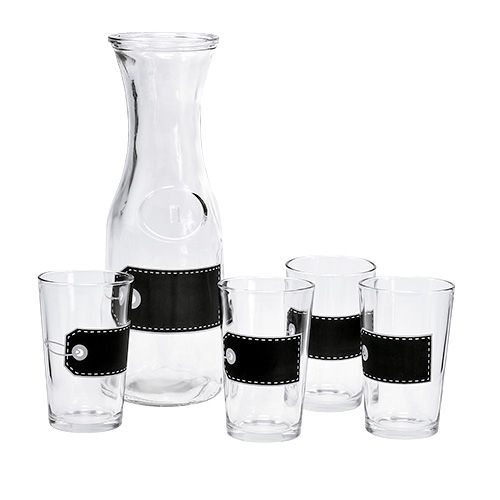 Glass carafe H27cm with 4 glasses H11cm