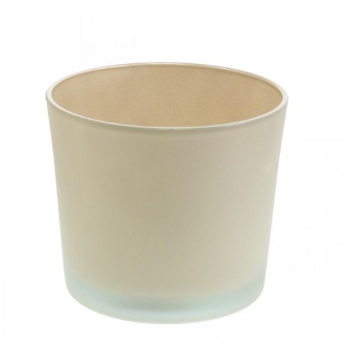 Glass Flowerpot Beige Planter Glass Bucket Ø14.5cm H12.5cm