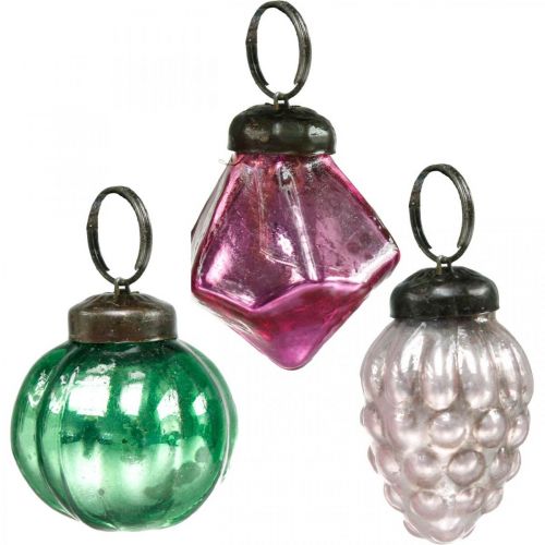Product Glass ball mix, diamond/ball/cone made of real glass, antique look Ø3–3.5 cm H4.5–5.5 cm 9 pieces