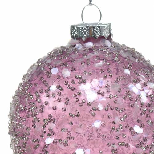 Floristik24 Christmas Tree Decoration Glass Bauble Purple Sequins Ø8cm 4pcs