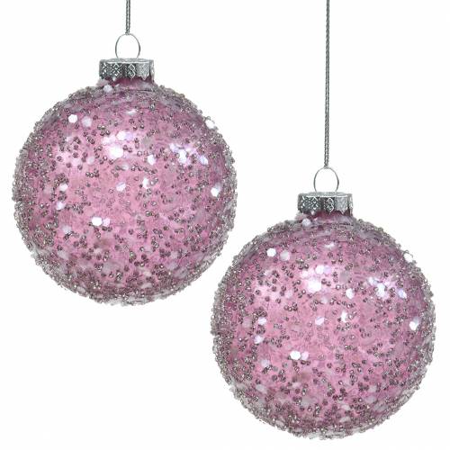 Floristik24 Christmas Tree Decoration Glass Bauble Purple Sequins Ø8cm 4pcs