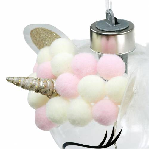 Floristik24 Christmas bauble unicorn with LED light chain candy colors, transparent glass, pompom Ø8cm For batteries