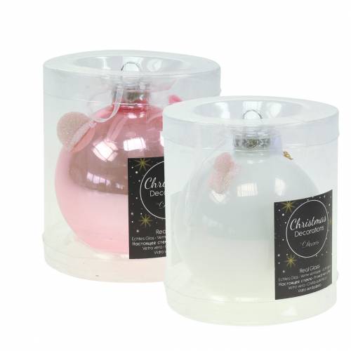 Floristik24 Christmas tree decoration glass ball pig pink/white Ø8cm 2pcs