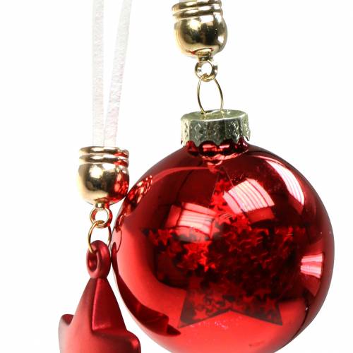 Product Christmas tree decoration glass ball with star red 5cm