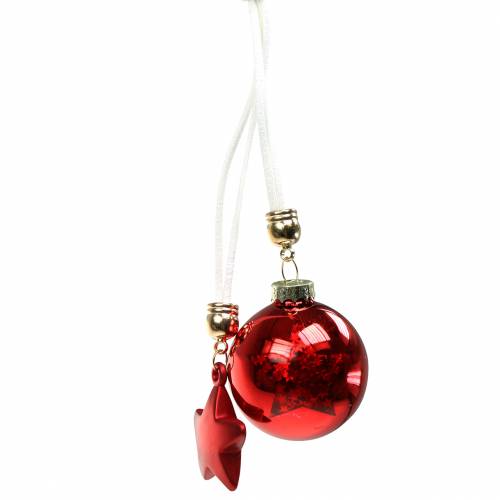 Floristik24 Christmas tree decoration glass ball with star red 5cm
