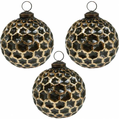 Floristik24 Christmas ball honeycomb pattern brown, golden Ø10cm 3pcs