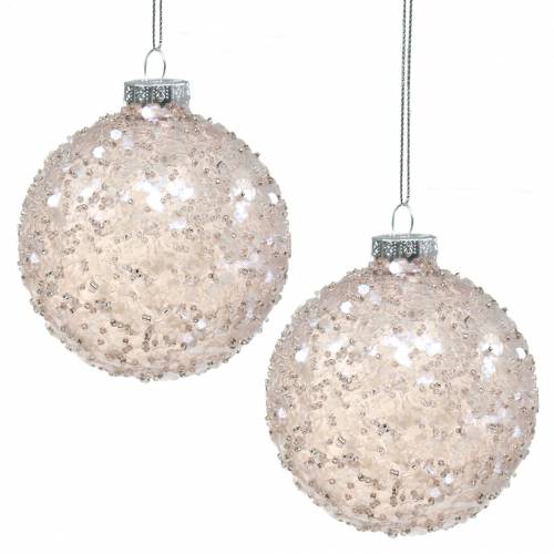 Christmas tree decorations glass ball pink sequins Ø8cm 4pcs