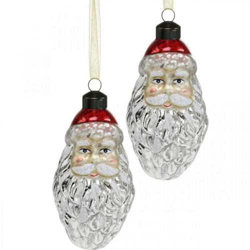 Decorative pendant Santa Claus, advent decoration, Christmas tree decoration real glass, vintage look H12cm Øcm 2pcs