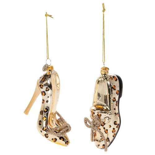 Glass Shoe Ornaments with Leopard Print, Gold-Colored Glass, 13 cm, Set of 2 buy online | Floristik24.co.uk