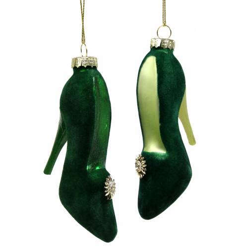 Floristik24 Velvet glass shoes green 12cm 2pcs