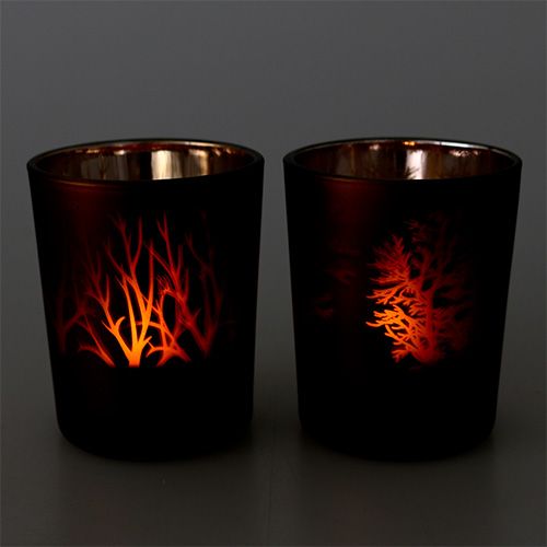 Floristik24 Glass light with pattern brown Ø5,5cm H6,5cm 4pcs