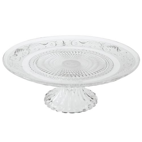 Product Glass plate on foot Flat glass bowl with pattern Clear Ø25cm