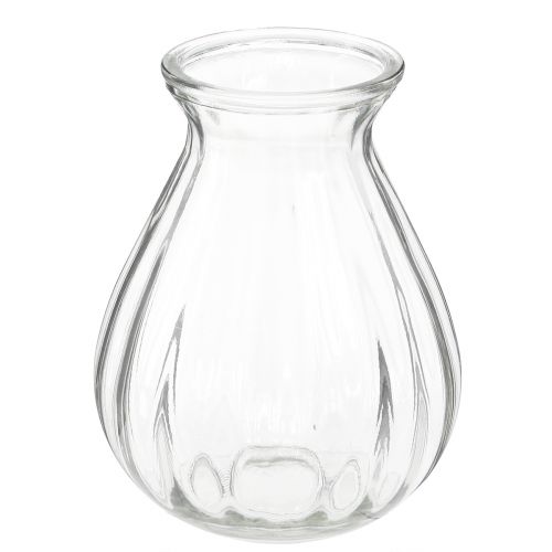 Glass vase bulbous vase with grooves clear Ø11cm H14cm 2pcs
