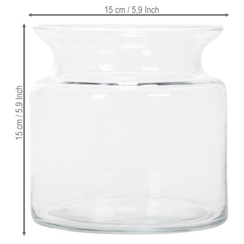 Product Clear glass vase, decorative glass vase with rim, for candle holder or flower vase, 15cm