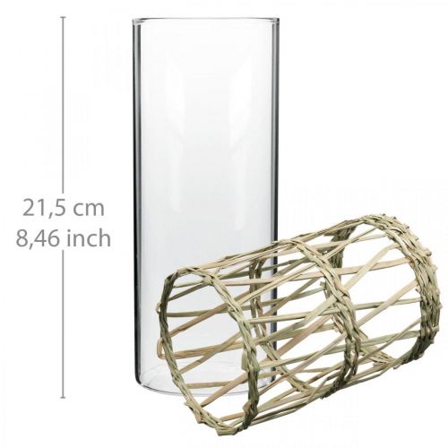 Product Glass vase cylinder braided grasses decorative vase Ø8cm H21.5cm