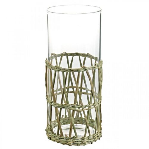 Floristik24 Glass vase cylinder braided grasses decorative vase Ø8cm H21.5cm