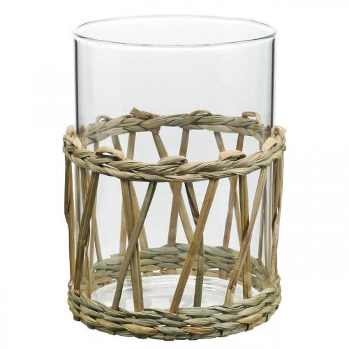 Product Glass vase cylinder braided grass table decoration glass Ø8cm H12cm