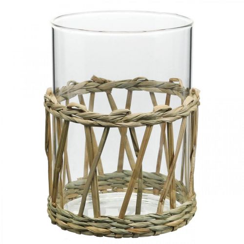 Floristik24 Glass vase cylinder braided grass table decoration glass Ø8cm H12cm