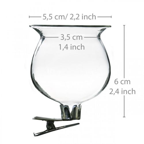 Product Glass vase bell with clip clear Ø5.5cm H6cm 4pcs