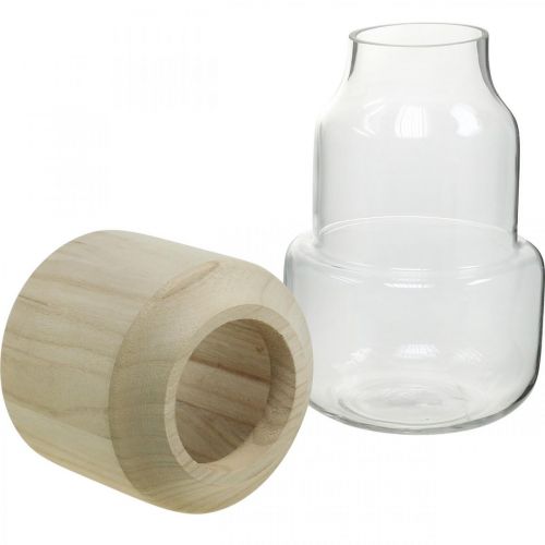 Floristik24 Glass vase with wooden decorative vase for dry floristry H20cm