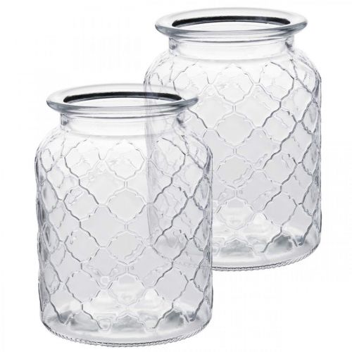 Floristik24 Glass vase diamond pattern, lantern, decorative glass vessel, table decoration 2pcs