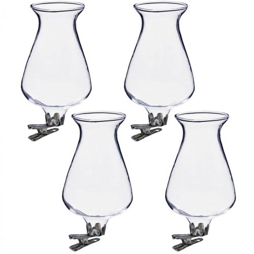 Floristik24 Glass vase tulip with clip Ø5.9cm H11cm clear 4pcs