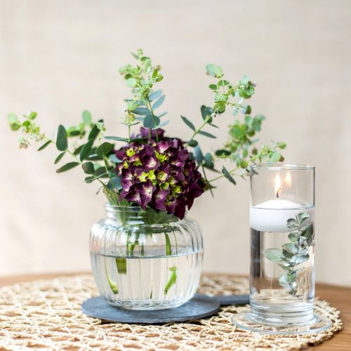 Product Glass vase ribbed vase glass Ø14cm H13cm 2pcs