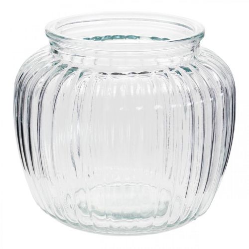 Product Glass vase ribbed vase glass Ø14cm H13cm 2pcs