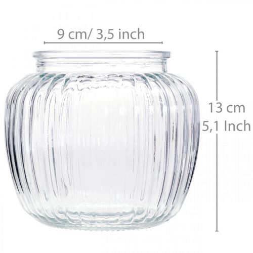 Product Glass vase ribbed vase glass Ø14cm H13cm 2pcs