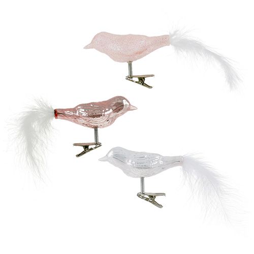Floristik24 Glass bird at the clip 8cm sort. 3st