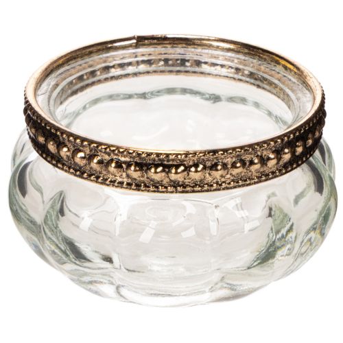 Set of 4 Clear Glass Tealight Holders with Silver Metal Rim, 6 x 3 cm buy online | Floristik24.co.uk